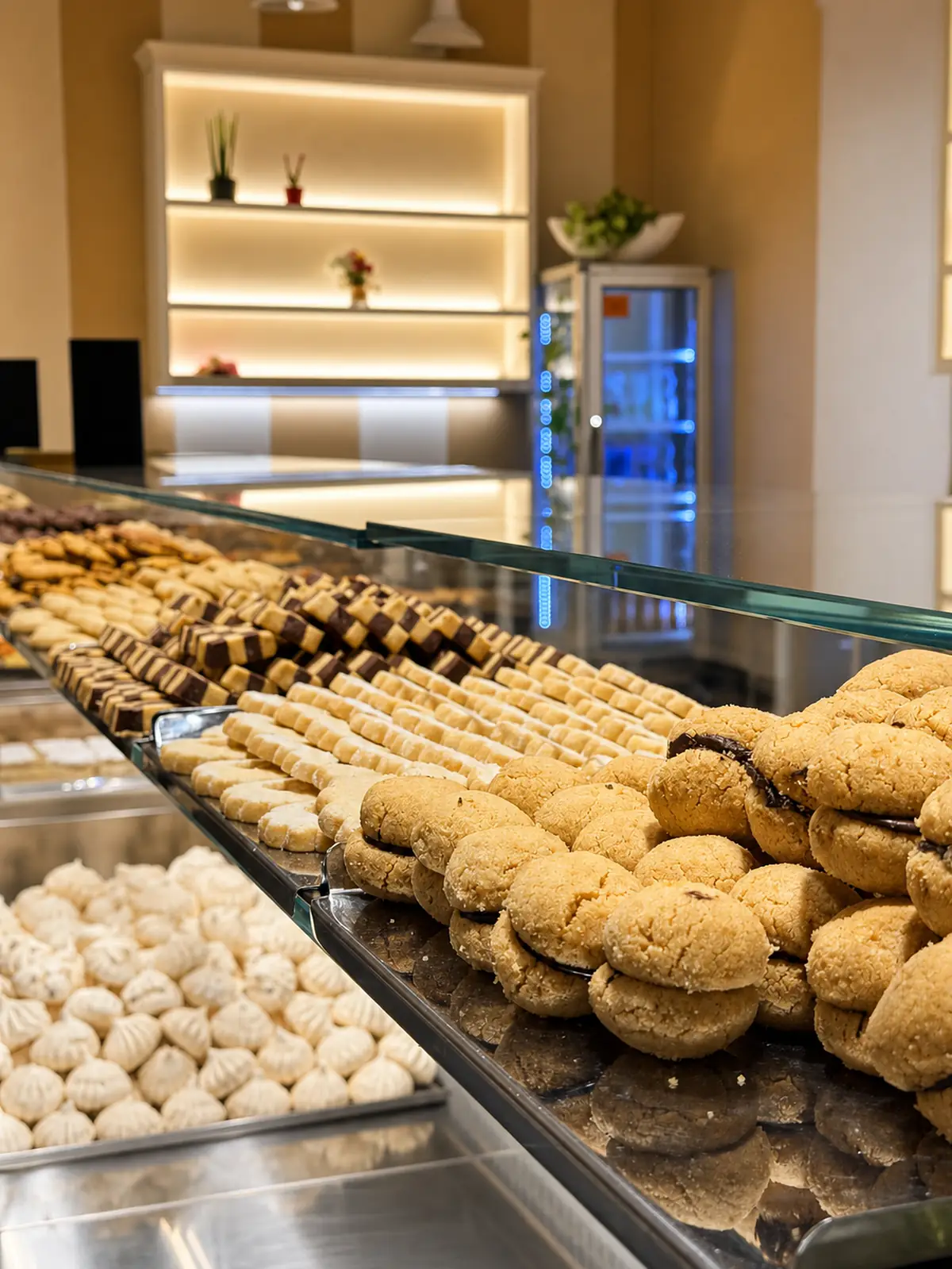 Il banco dei biscotti: pastine di frolla, quadrotti al cioccolato e brutti ma buoni